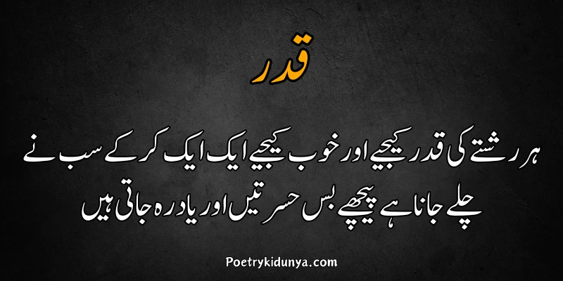 Qadar poetry in Urdu 2 lines-Qadar Quotes rishton ki qadar poetry in urdu